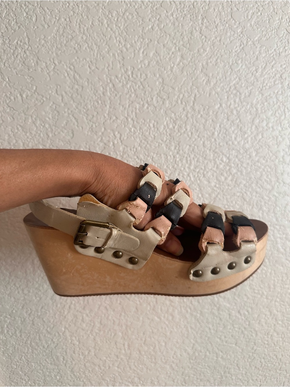 Vintage Urban Outfitters Ecote Platform Wood Heel Clogs Pink Brown Boho Y2K 9